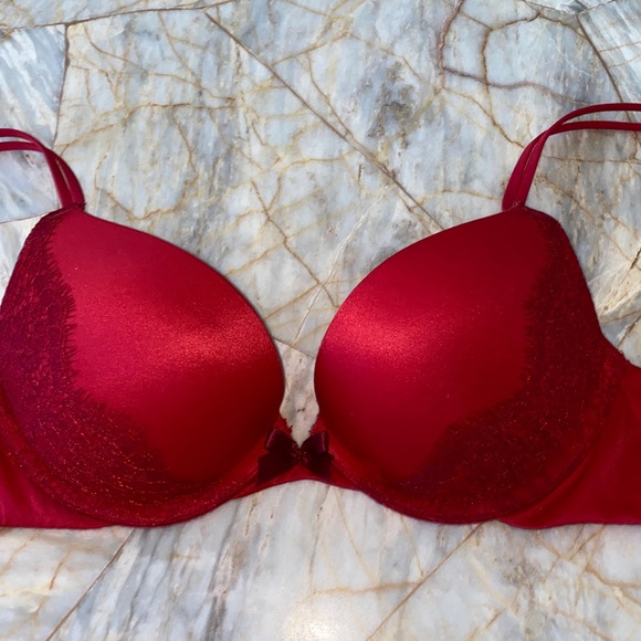 Gorgeous VS Very Sexy Red Push Up Bra 32A Red Eyelash Chantilly lace - Picture 3 of 8